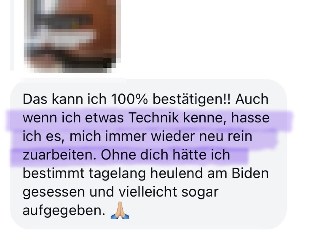 Nachricht einer Kundin: Ohne dich hätte ich aufgegeben